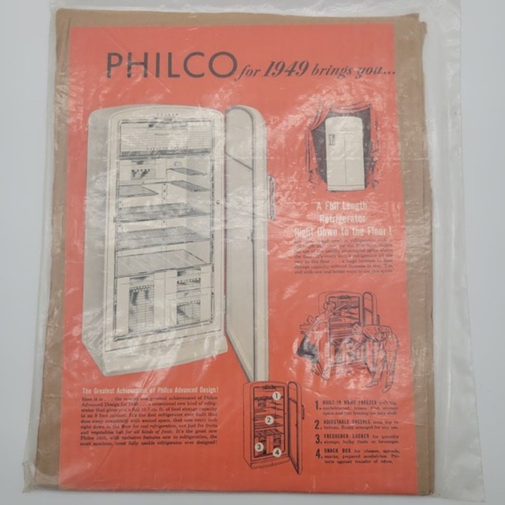 Vintage 1940's Philco Refrigerator 10.5"x14" Magazine‎ 1 Page Ad Ephemera